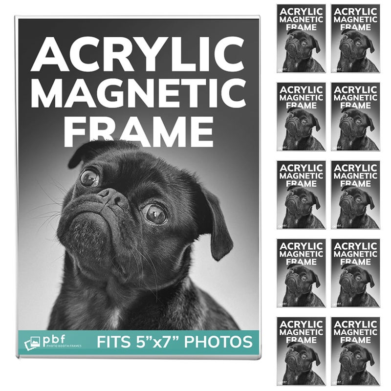 pbf PHOTO BOOTH FRAMES pbf 5x7 Magnetic Picture Frames for Refrigerator | 5 x 7 Clear Magnetic Acrylic Frames | Magnetic Photo Holders for Fridge, Locker, Photo Board, Art Display, Sign Holder (10-Pack) - Image 1